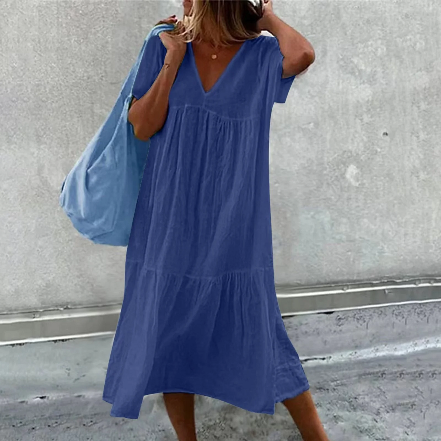 Wylla Dames casual Vhals jurk met effen clutch tasje