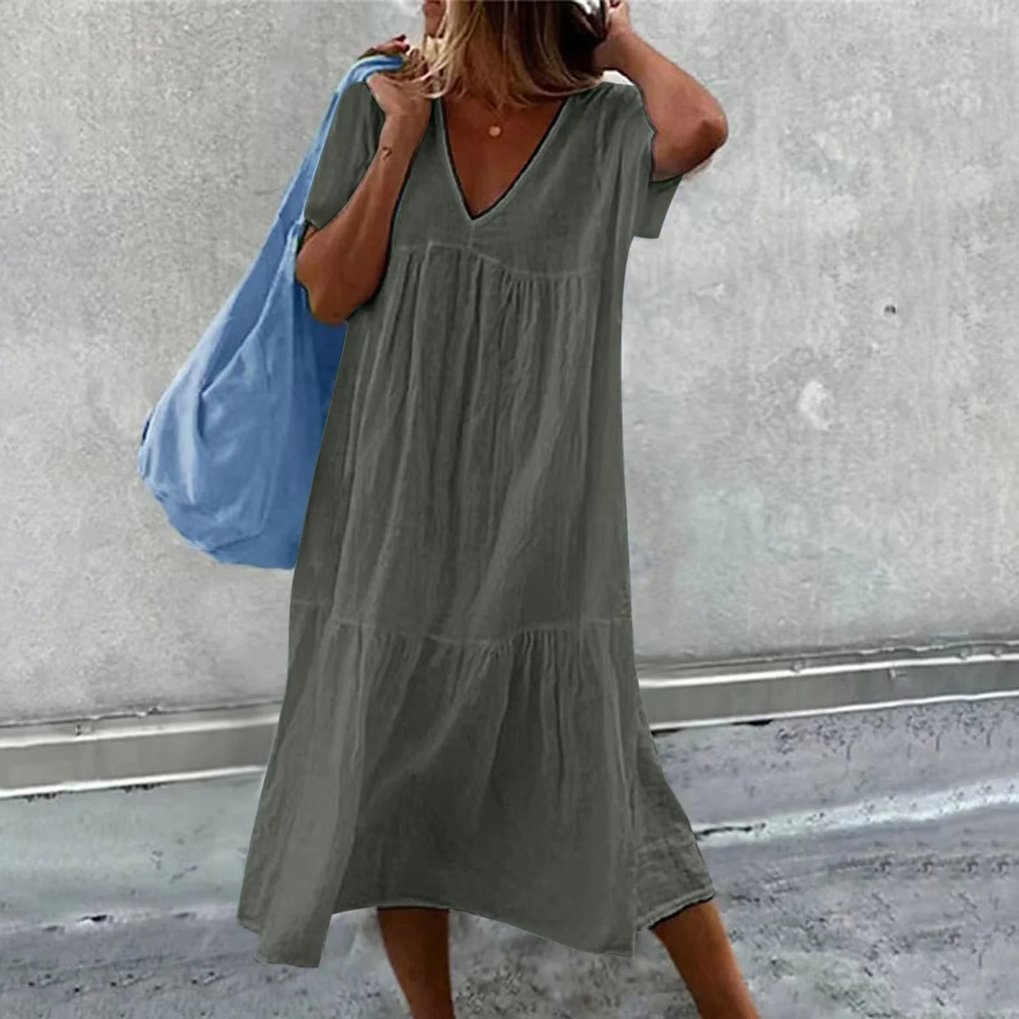 Wylla Dames casual Vhals jurk met effen clutch tasje