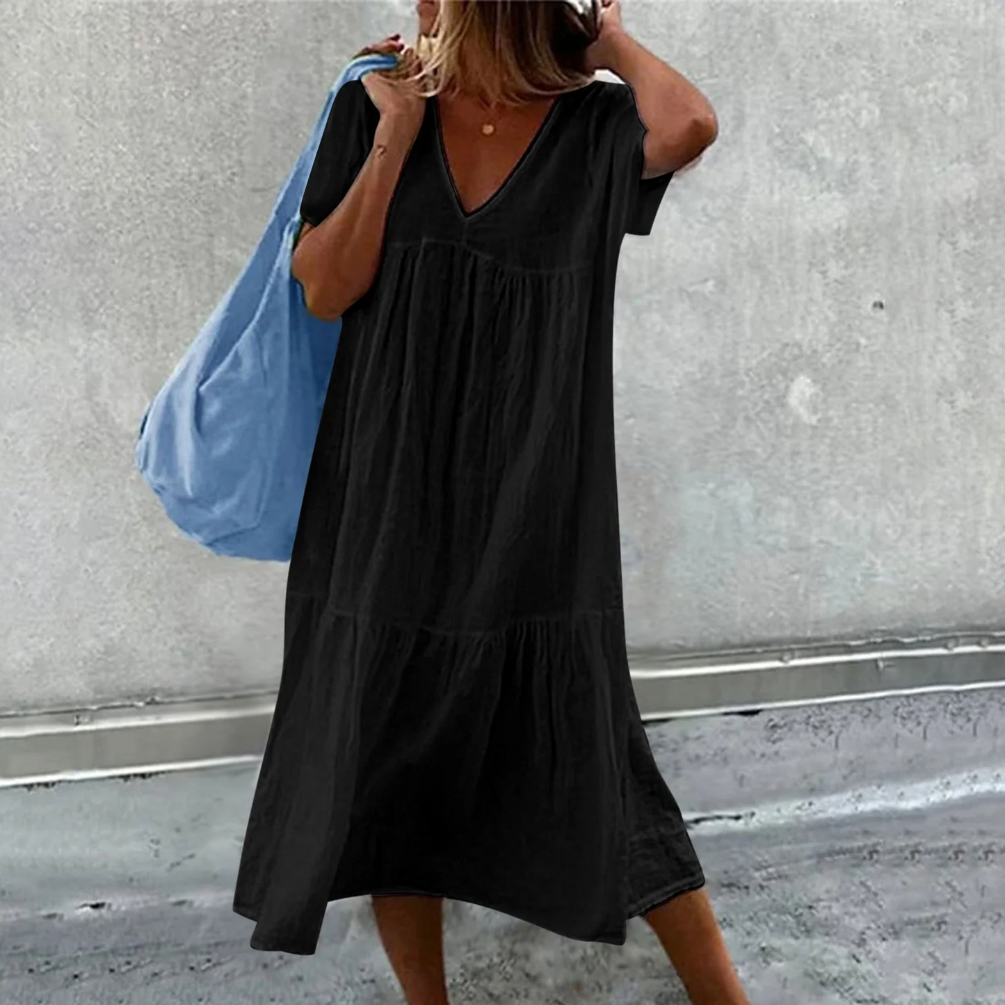 Wylla Dames casual Vhals jurk met effen clutch tasje