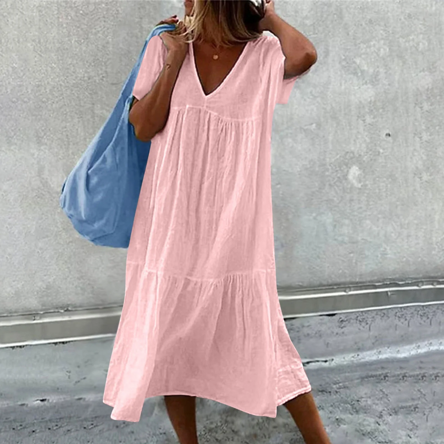 Wylla Dames casual Vhals jurk met effen clutch tasje