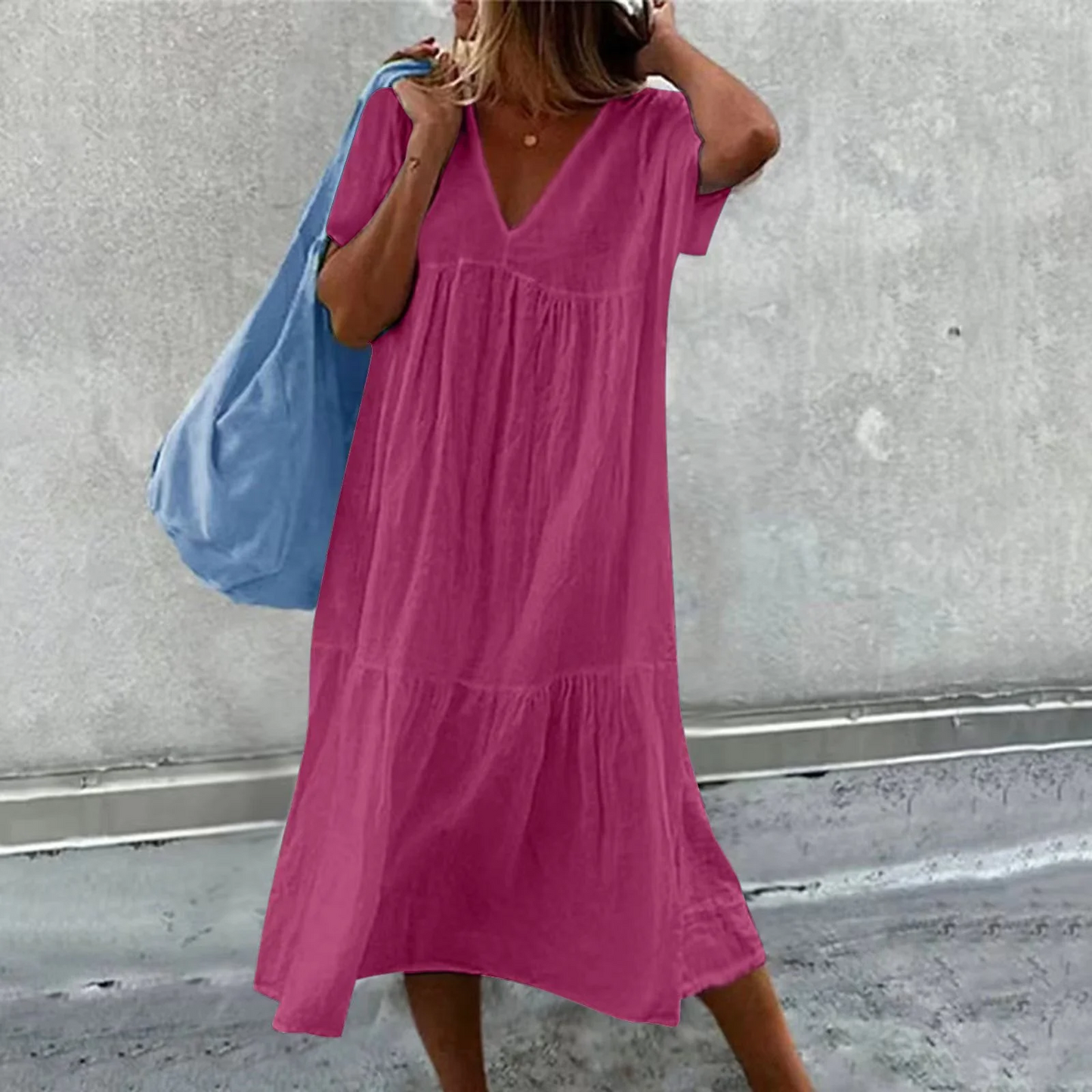 Wylla Dames casual Vhals jurk met effen clutch tasje