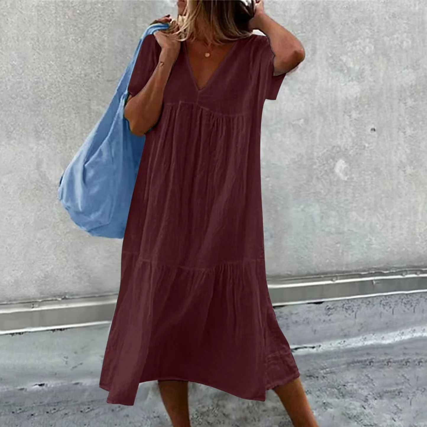 Wylla Dames casual Vhals jurk met effen clutch tasje