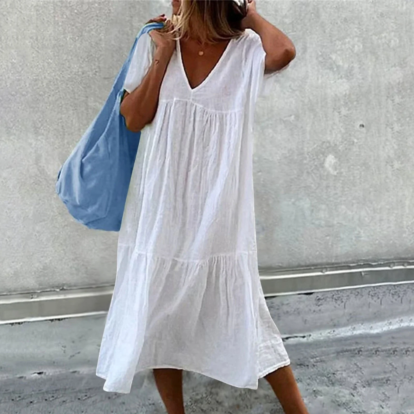 Wylla Dames casual Vhals jurk met effen clutch tasje