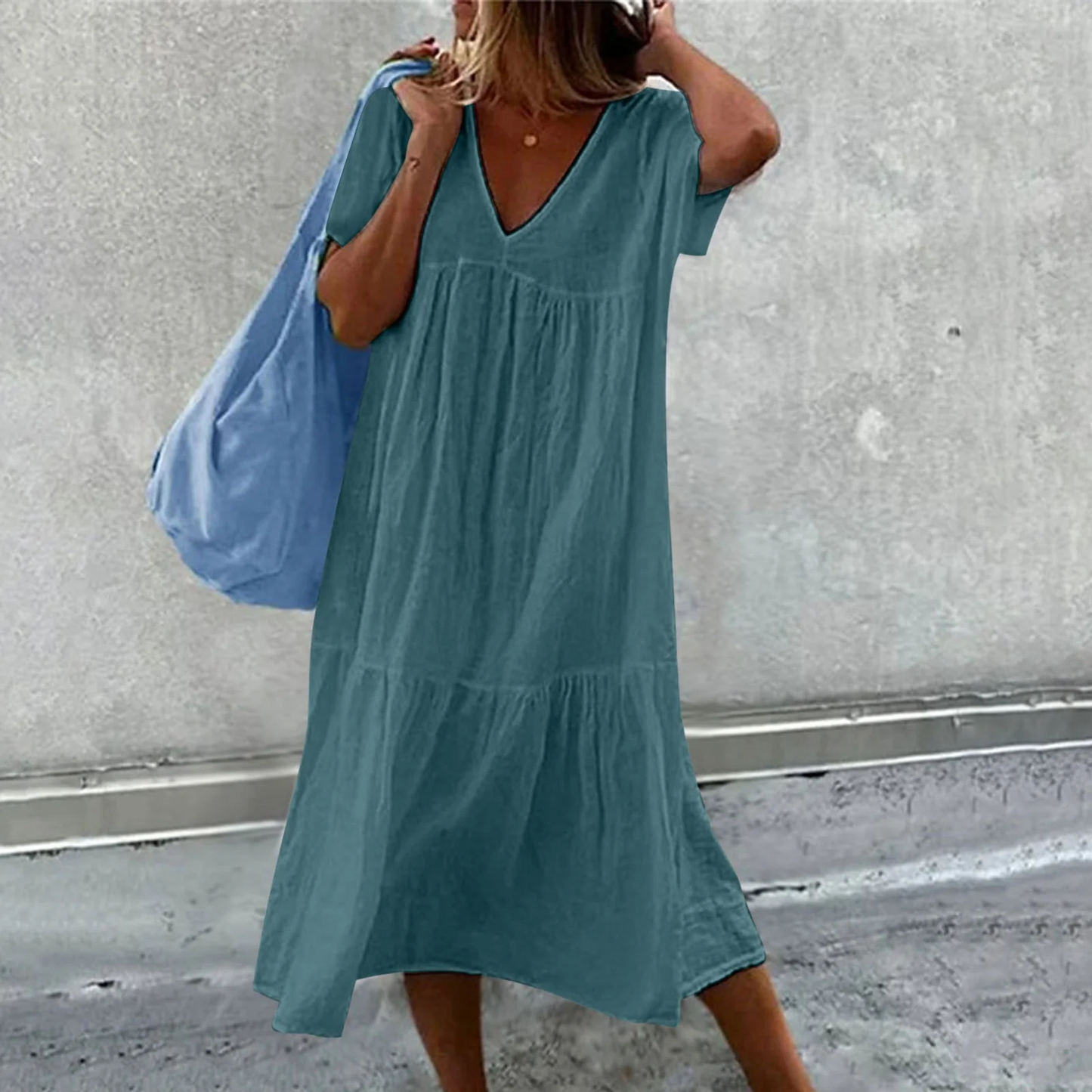 Wylla Dames casual Vhals jurk met effen clutch tasje