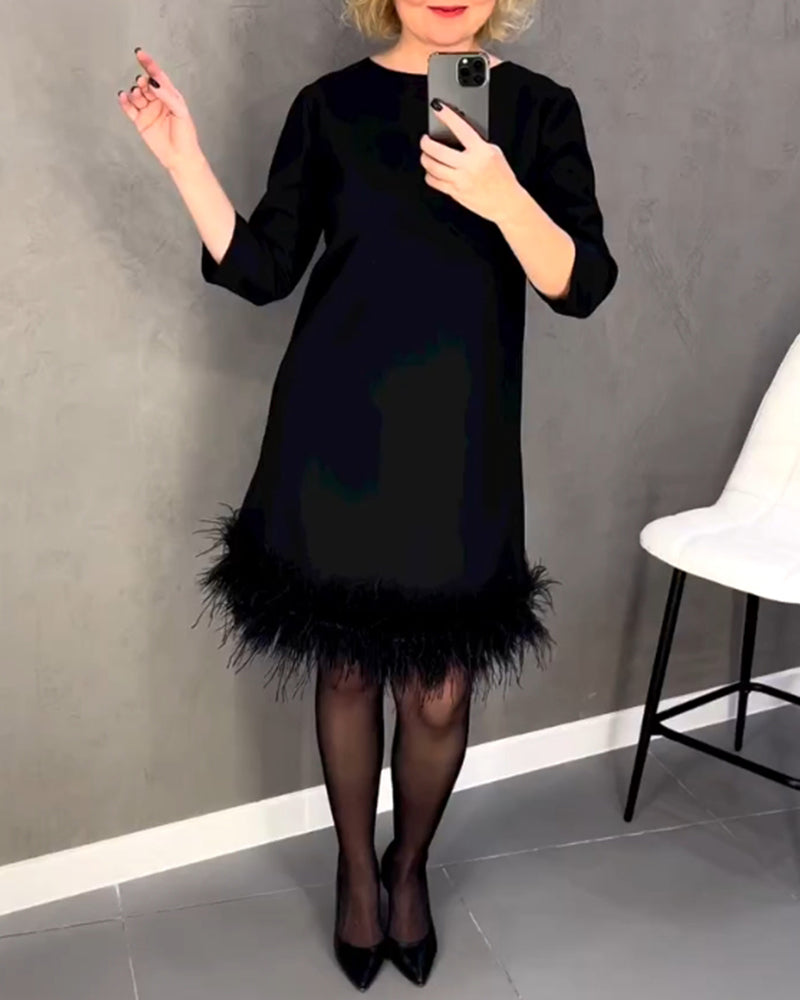 A-lijn Jurk - Chic Elegant - Katoenmix met Patchwork - Perfect voor Herfst en Winter