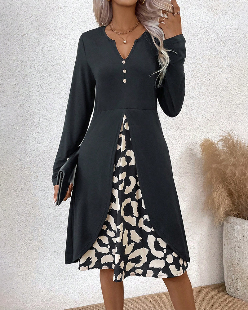 A-lijn Jurk - Chic - Katoenmix, Kleurblok - Perfect voor Lente, Herfst, Winter