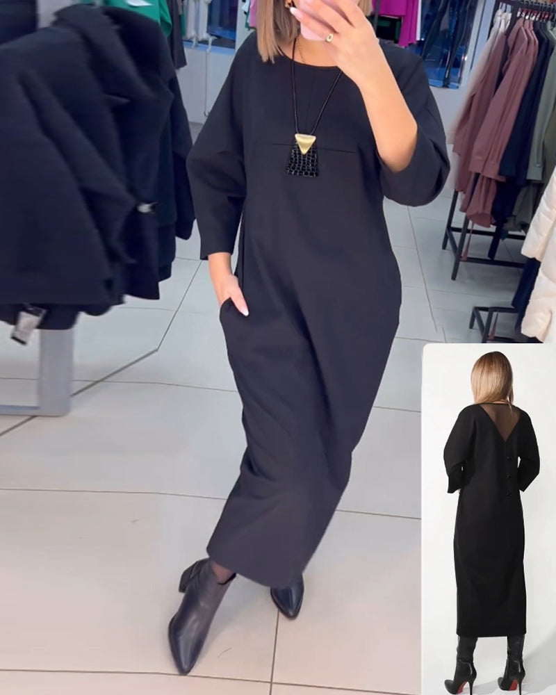 A-lijn Jurk - Eenvoudig - 94% Polyester, 6% Spandex, Effen kleur - Ideaal voor Herfst en Winter