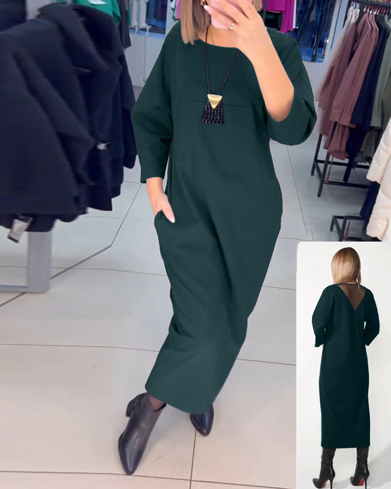 A-lijn Jurk - Eenvoudig - 94% Polyester, 6% Spandex, Effen kleur - Ideaal voor Herfst en Winter