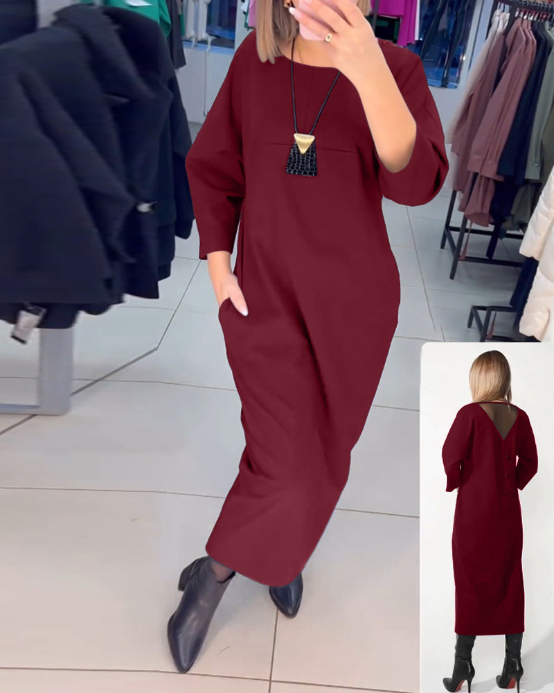 A-lijn Jurk - Eenvoudig - 94% Polyester, 6% Spandex, Effen kleur - Ideaal voor Herfst en Winter