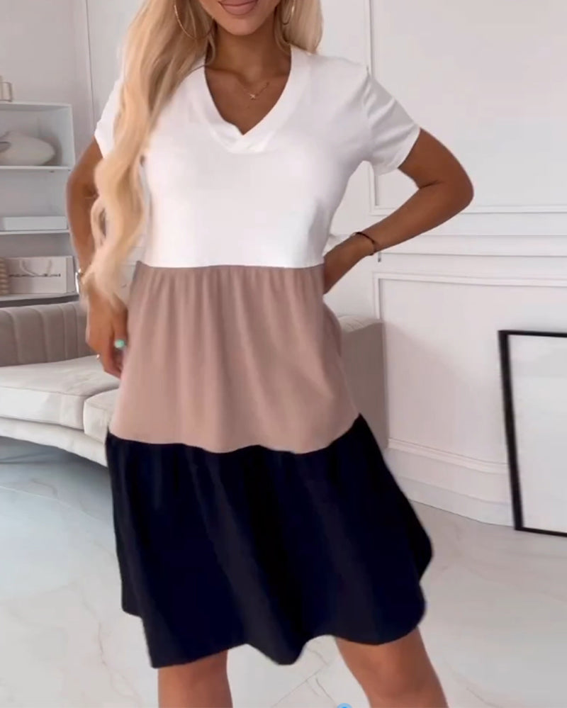 A-lijn Jurk - Eenvoudig - Katoenmix Kleurblok - Perfect voor de Zomer