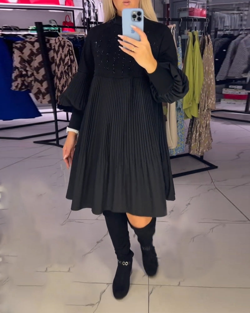 A-lijn Jurk - Eenvoudig - Katoenmix met Ballonmouwen - Perfect voor Herfst en Winter