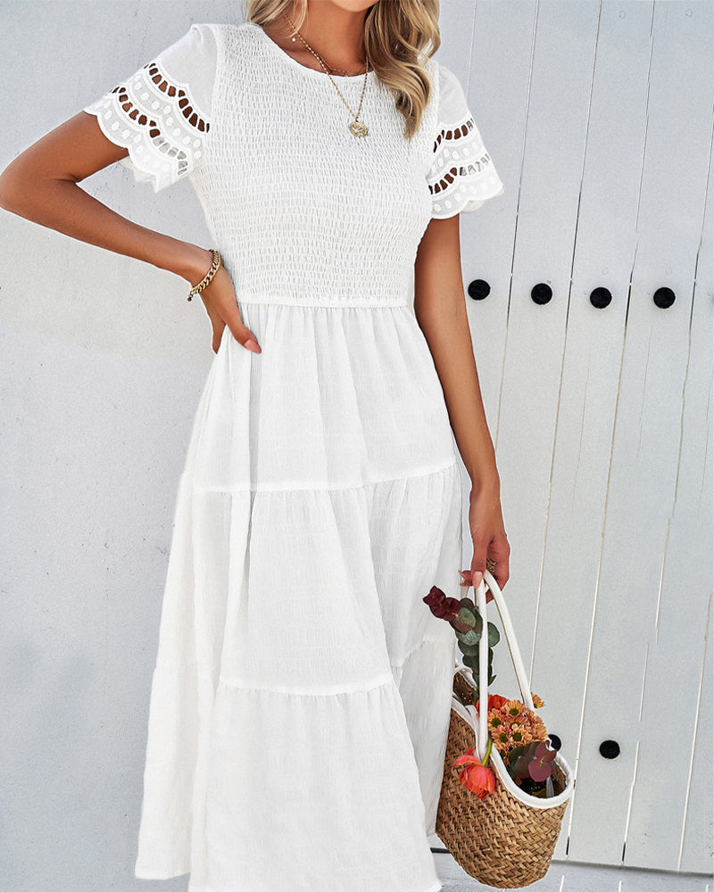 A-lijn Midi Jurk - Informeel - Katoenmix met Kant - Perfect voor Lente en Zomer