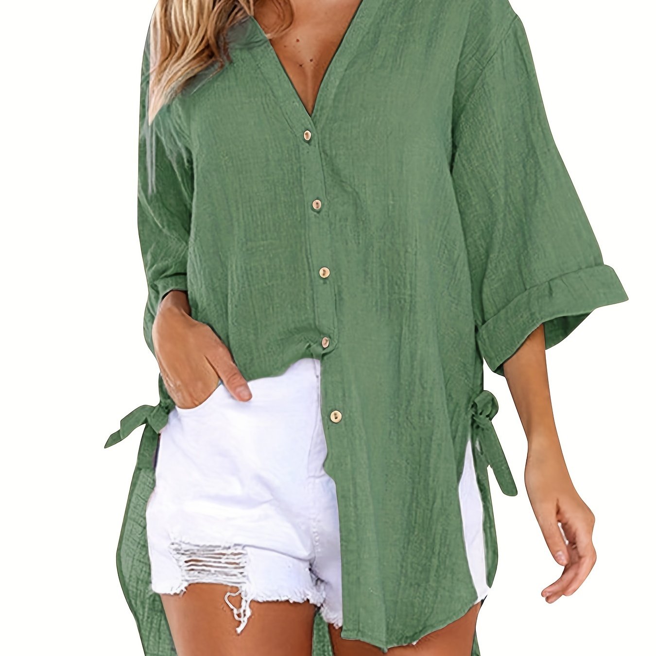 Emma - Casual blouse met korte mouwen en effen halslijn