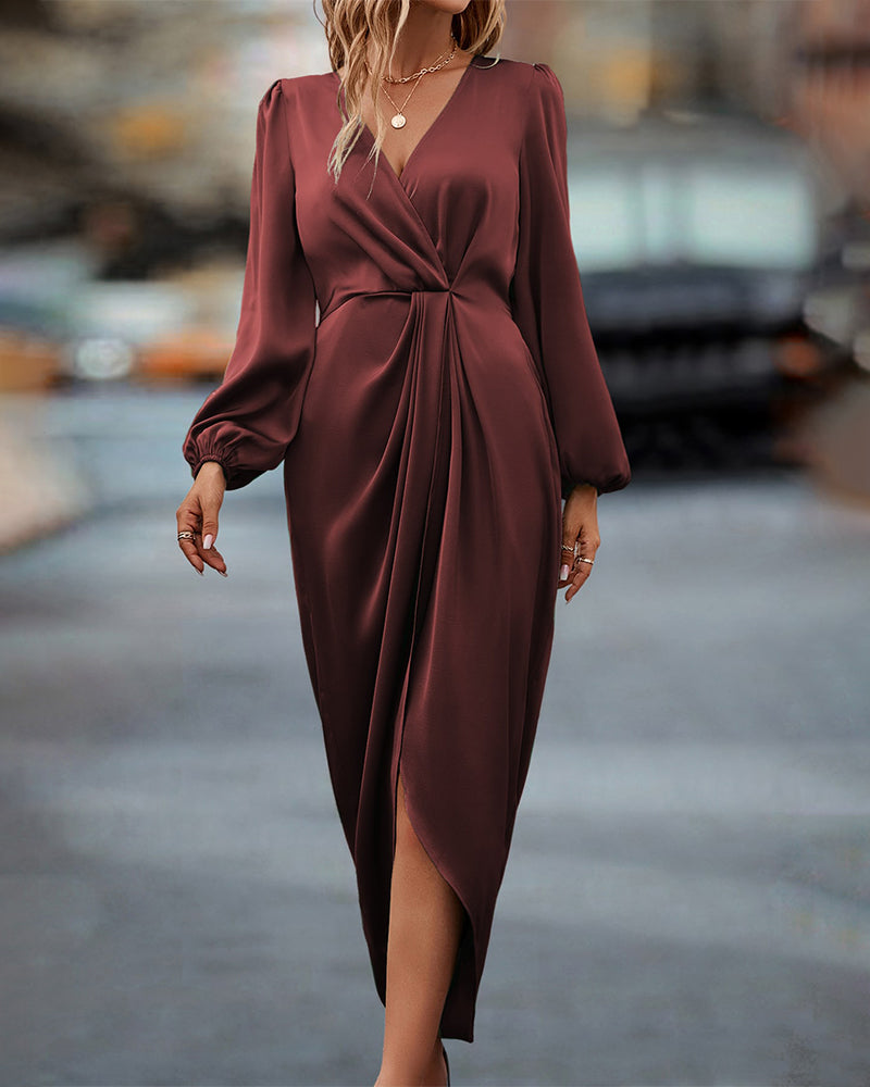 Kim | Elegante jurk met lantaarnmouwen en vhals