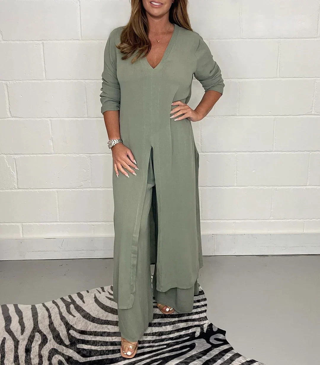 ELISSE | Casual 2delige set: lange top, bijpassende broek