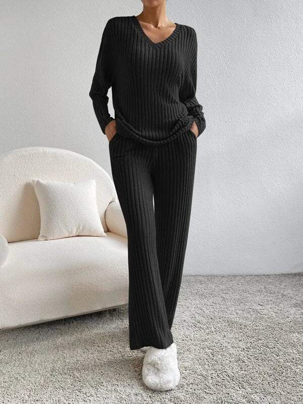 Lounge Set Geribbeld Zacht Materiaal, Losse Pasvorm Perfect voor Thuis