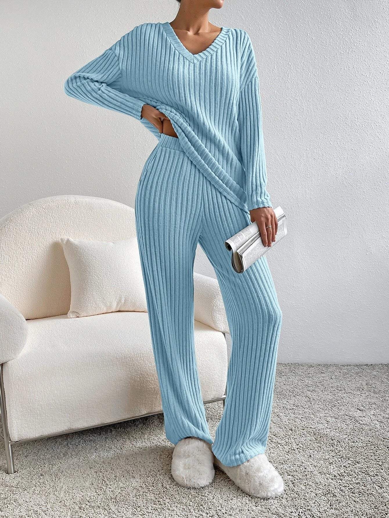 Lounge Set Geribbeld Zacht Materiaal, Losse Pasvorm Perfect voor Thuis