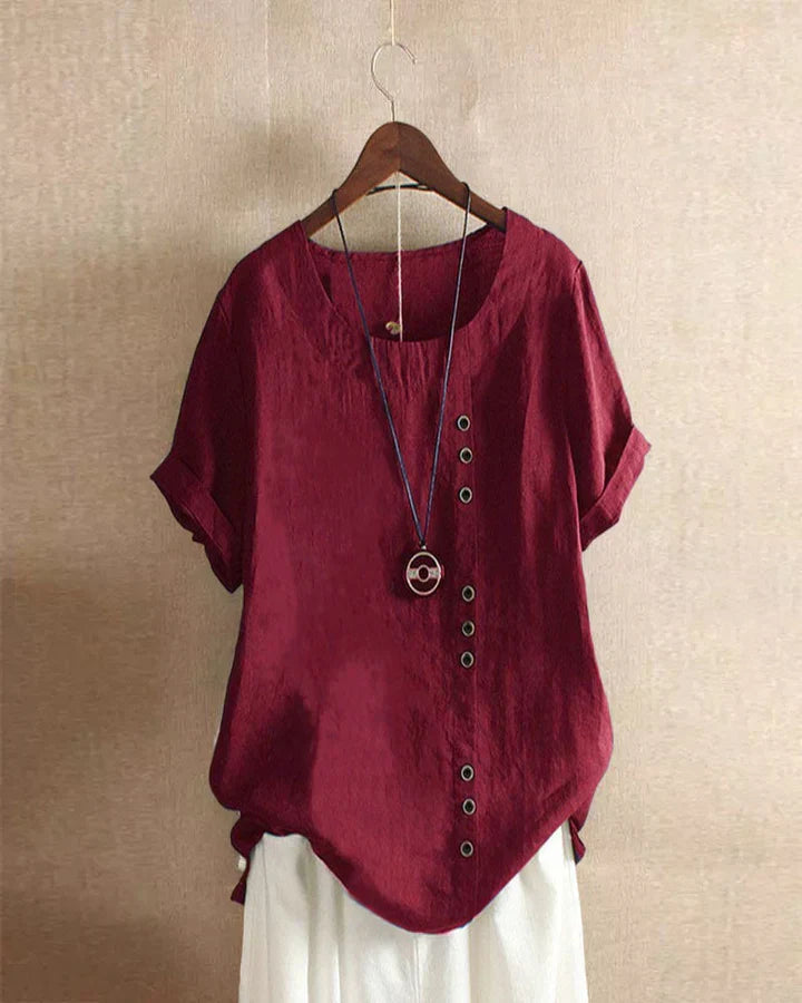 Carmella | Stijlvolle Blouse met Ronde Hals en Knopen