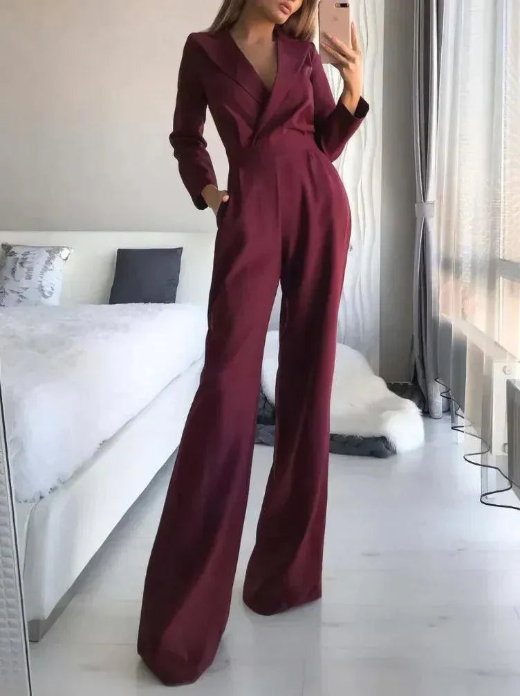 Jumpsuit Chique en Vrouwelijk Lange Mouwen Perfect voor Kantoor en Avonduitstap