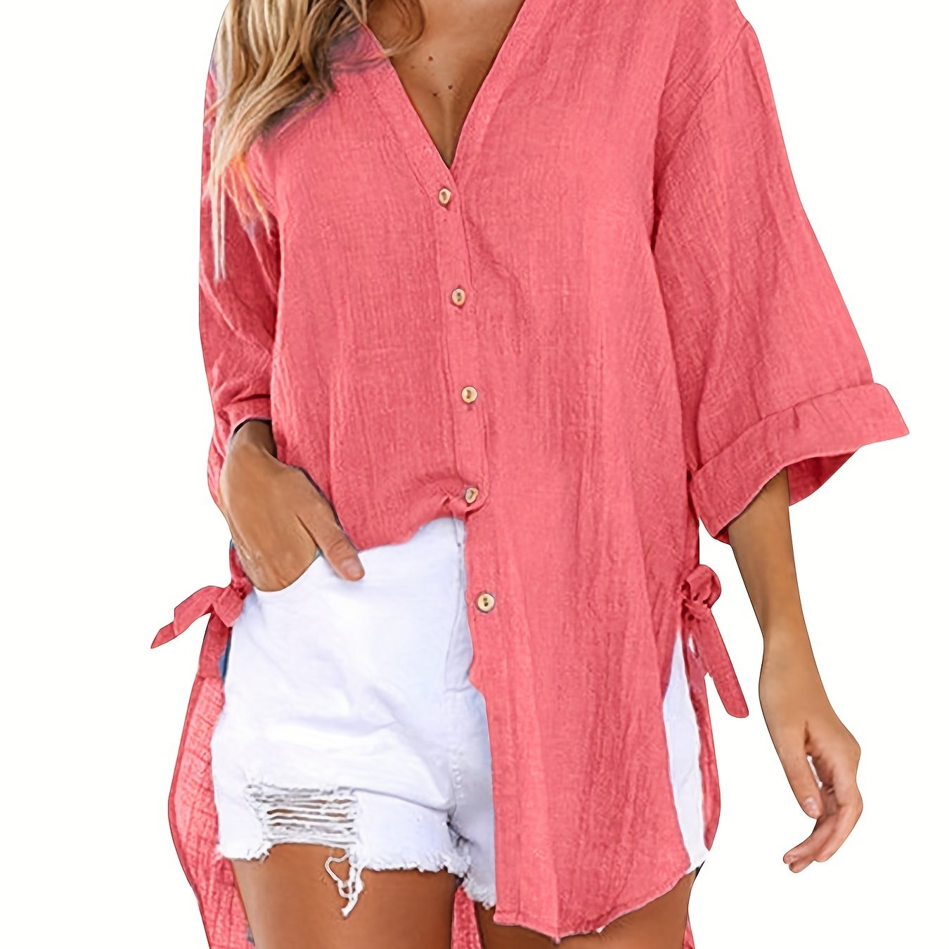 Emma - Casual blouse met korte mouwen en effen halslijn