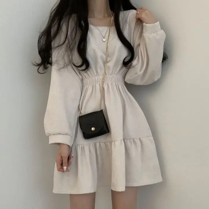 Elisna Vierkante kraag mini jurk met hoge taille voor vrouwen.