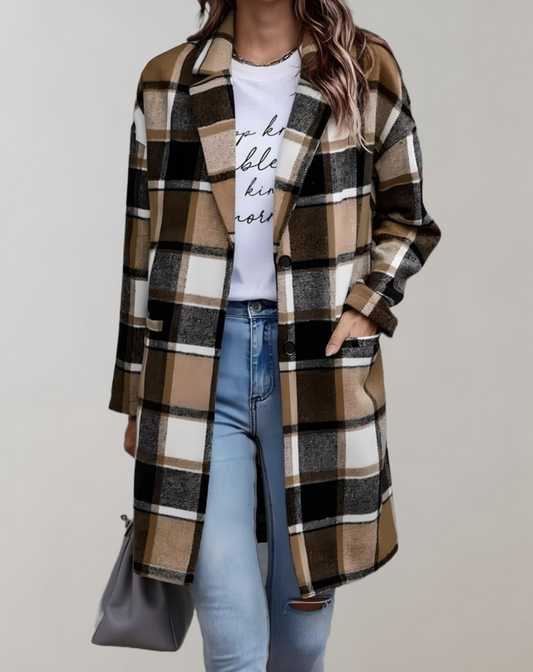 Oversized en lange geruite jas Bozena
