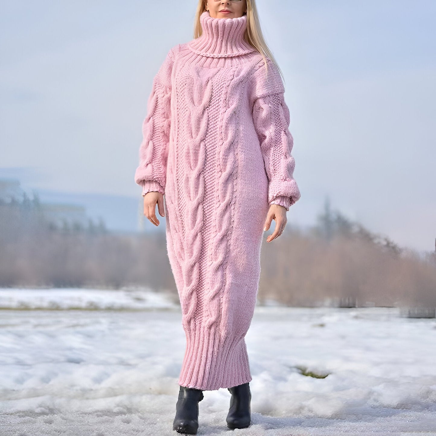 Frida | Gezellige gebreide jurk met oversized col