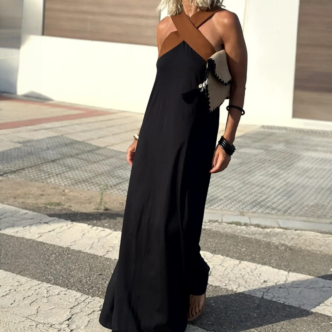 Elegante lange jurk met gekruiste halslijn voor speciale gelegenheden