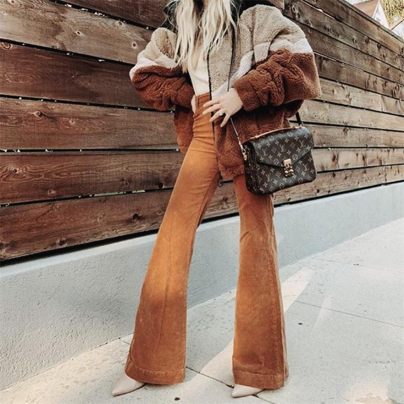 Cadence - Corduroy broek met hoge taille en wijde pijpen