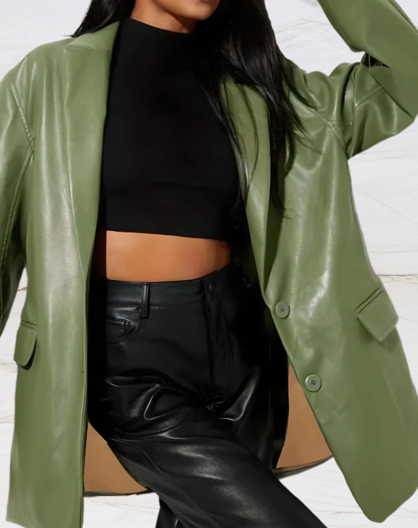 halflang leren jack met reverskraag Teodora