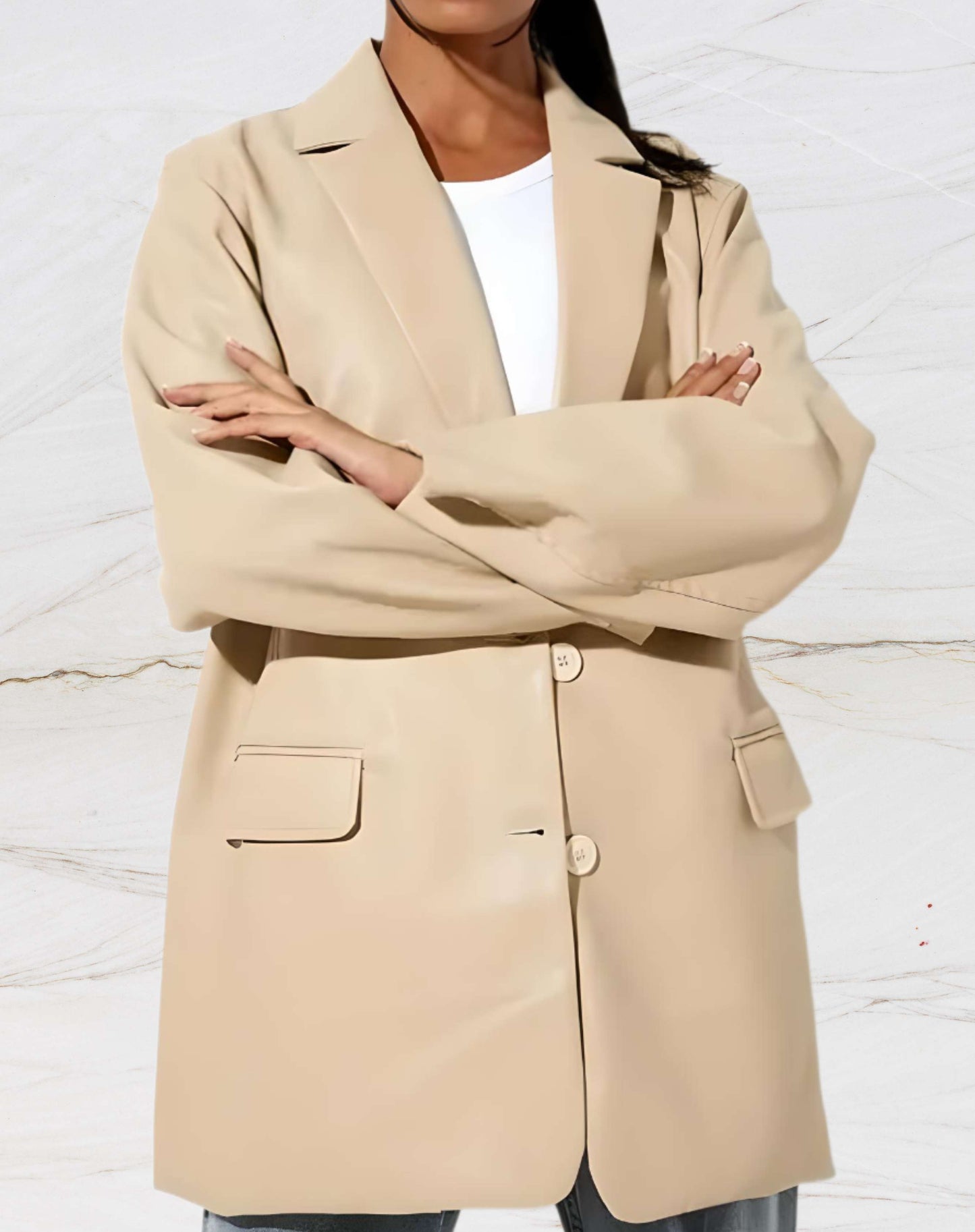 halflang leren jack met reverskraag Teodora