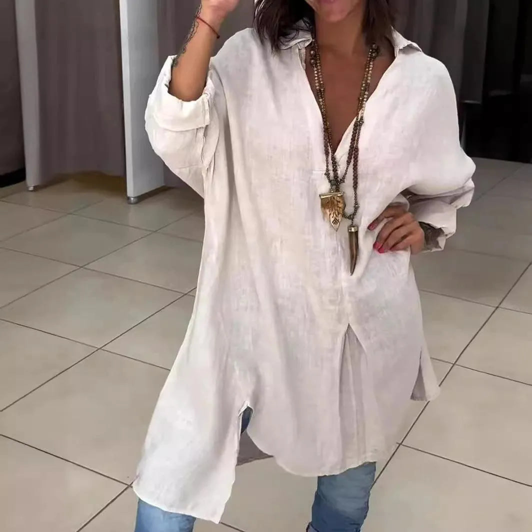 Zomershirt Casual KatoenLinnenmix met Vhals Perfect voor Zomerse Avonden