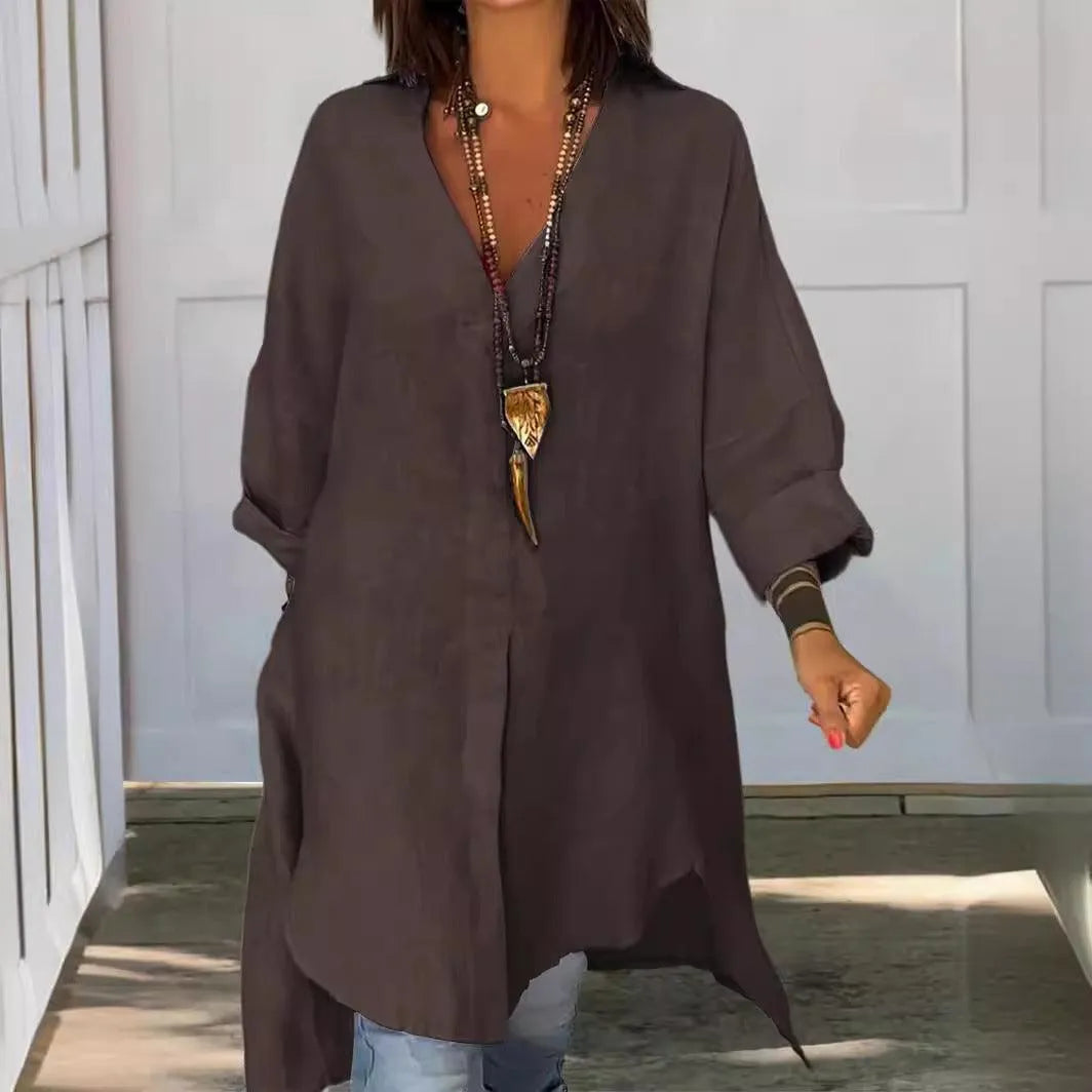 Zomershirt Casual KatoenLinnenmix met Vhals Perfect voor Zomerse Avonden