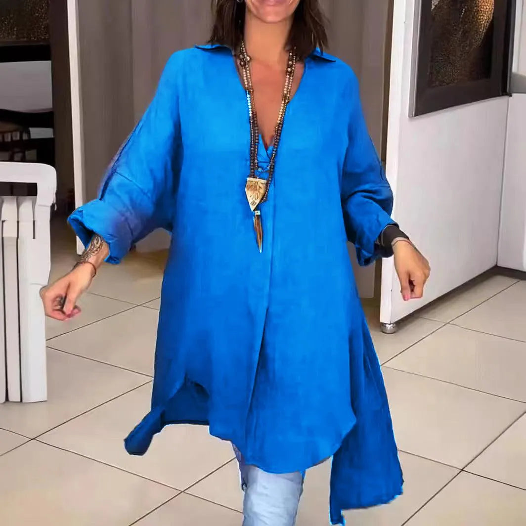 Zomershirt Casual KatoenLinnenmix met Vhals Perfect voor Zomerse Avonden