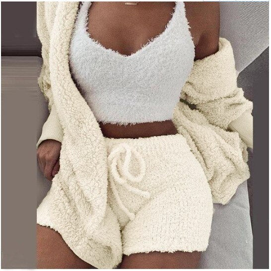 Fluffy Pyjama Set voor Vrouwen | 3Delige Winter Loungewear