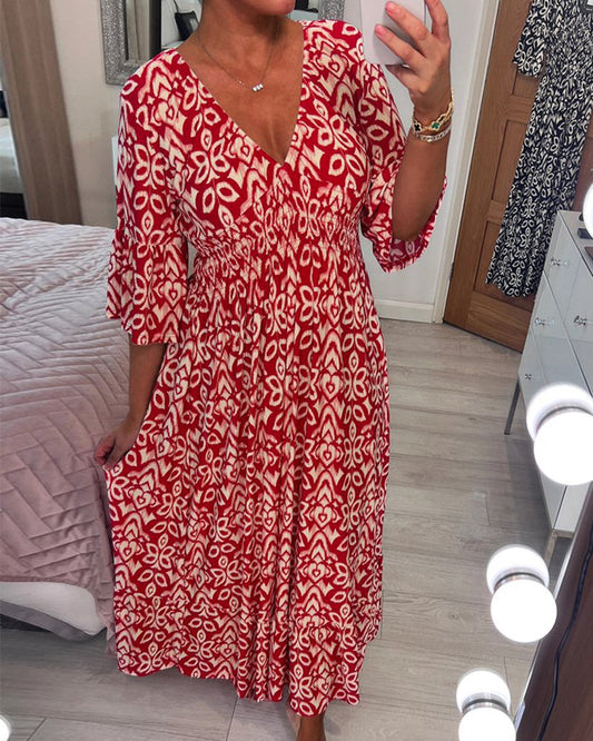 Rode maxi jurk met print