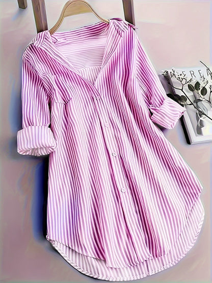 Bernardina Blouse | Lange Gestreepte Bedrukte Blouse