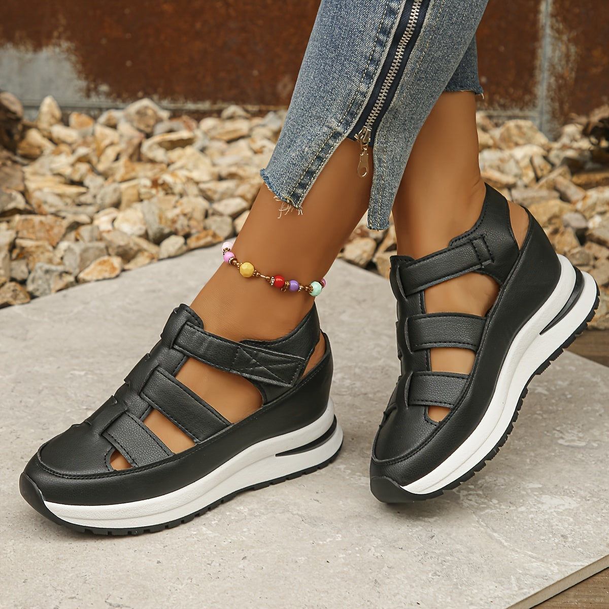 Lotte | Zachte zool platform sandalen met ronde neus