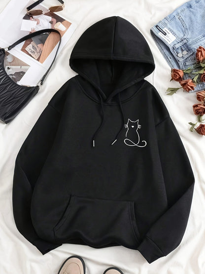 Sharon | Sweatpullover Hoodie met kattenprint voor dames Perfect om elke dag te dragen