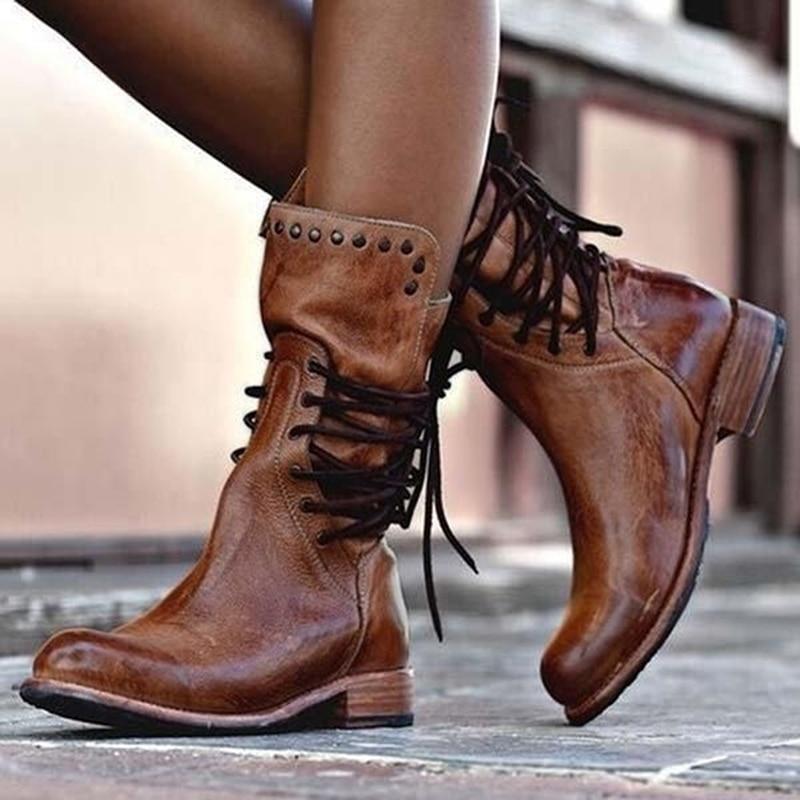 Amaya™ - Vintage leren veterlaarzen