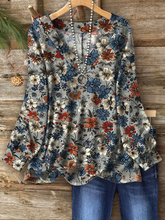 Elegante blouse met lange mouwen en geraffineerde V-hals