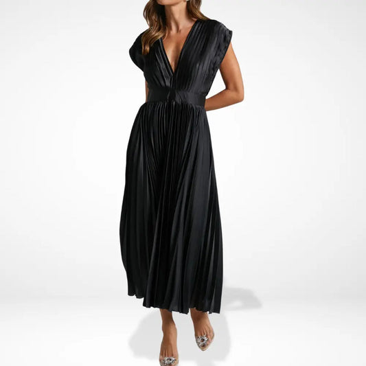 Lange plooirok met diepe halslijn en elegante stijl