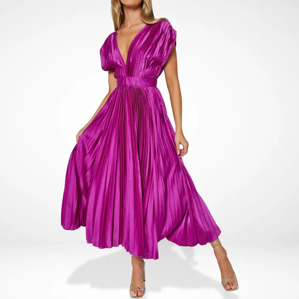 Lange plooirok met diepe halslijn en elegante stijl
