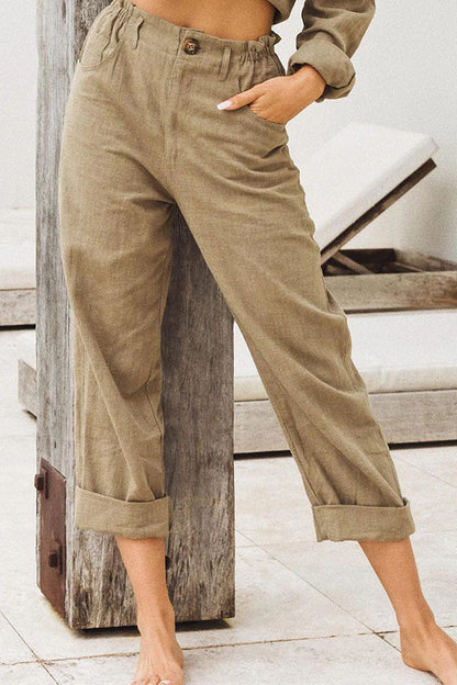 Casual effen patchwork los recht broekje met hoge taille (4 kleuren)