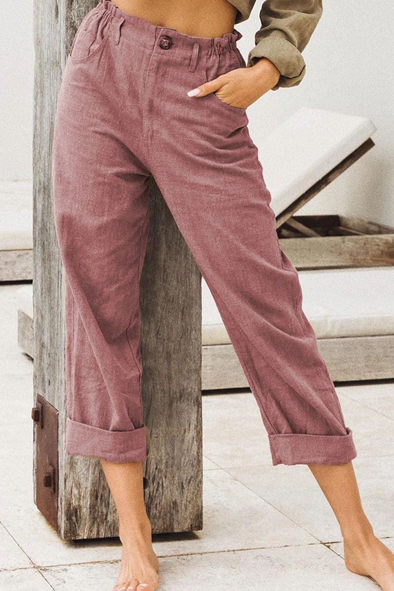 Casual effen patchwork los recht broekje met hoge taille (4 kleuren)