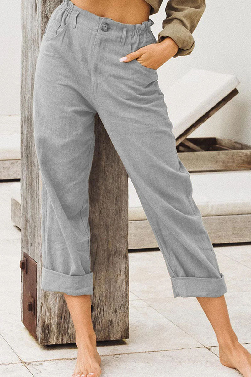 Casual effen patchwork los recht broekje met hoge taille (4 kleuren)