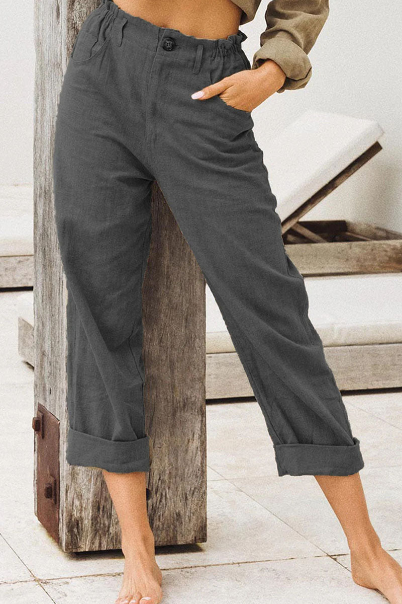 Casual effen patchwork los recht broekje met hoge taille (4 kleuren)