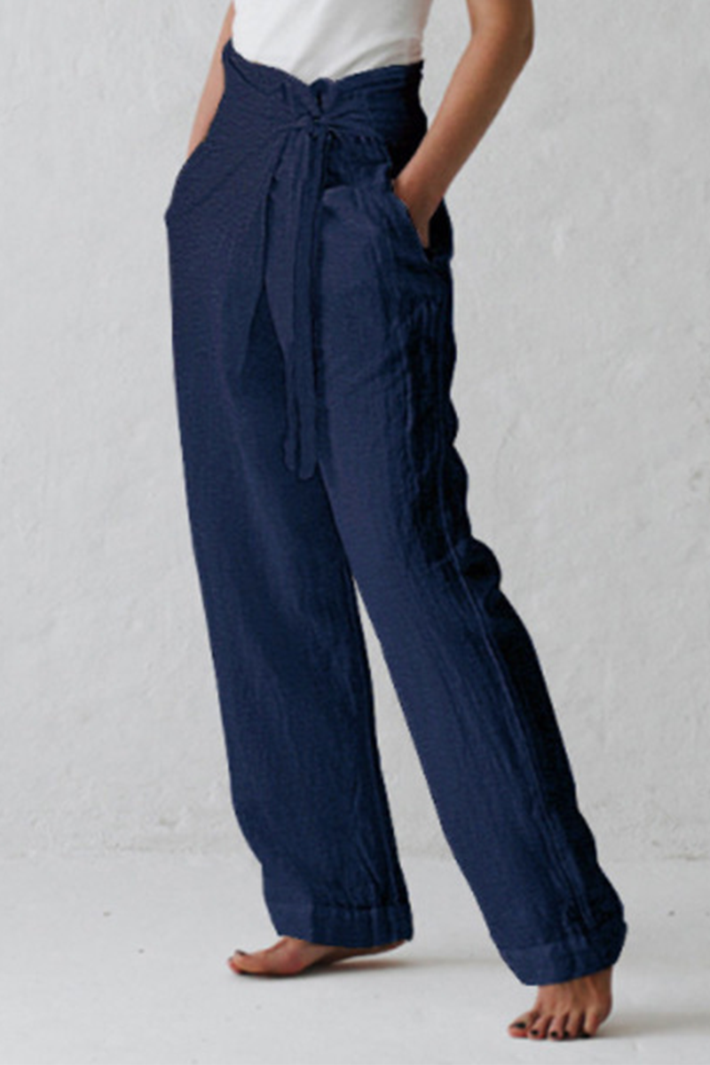 Casual Solid Strap Design Rechte Mid Waist effen kleur broekjes (3 kleuren)