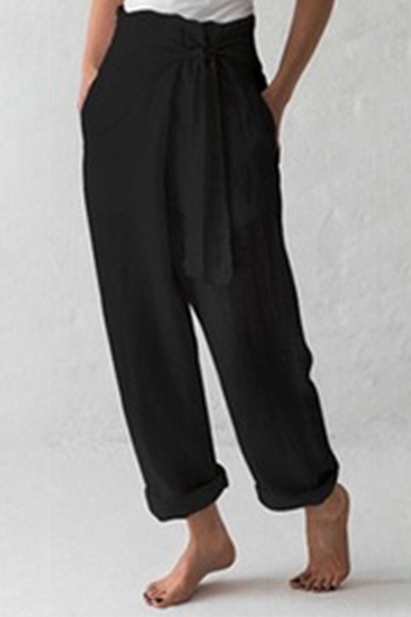 Casual Solid Strap Design Rechte Mid Waist effen kleur broekjes (3 kleuren)