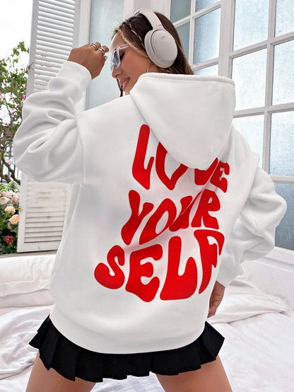 Sharon | Casual oversized hoodie met Love Yourself rugprint - ideaal voor herfst/winter